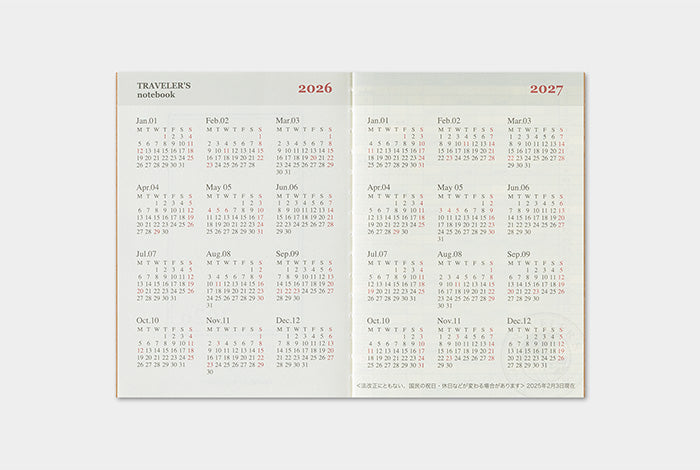 TRC Traveler's Notebook 2026 Refill Passport Monthly