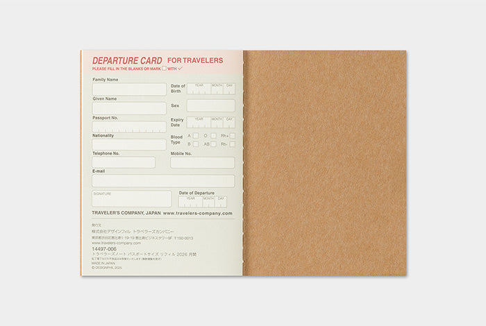 TRC Traveler's Notebook 2026 Refill Passport Monthly