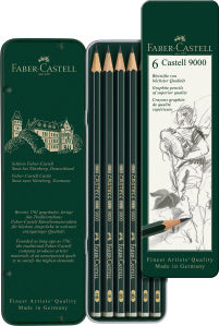 Faber-Castell 9000 Graphite Pencils Set, Tin of 6
