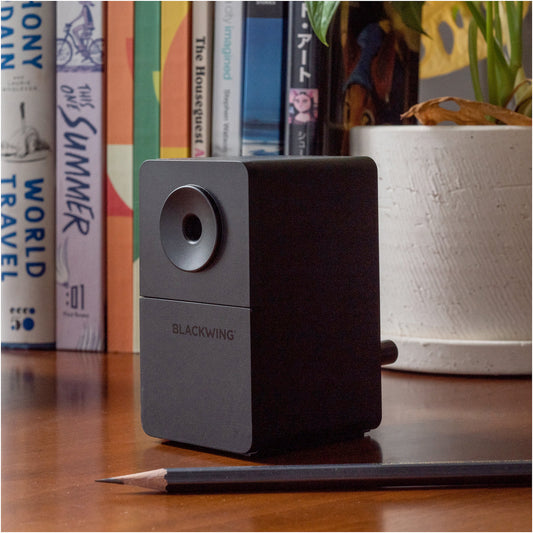 Blackwing Desktop Matte black metal Sharpener w/automatic sharpening brake.