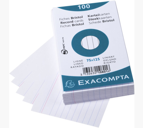 Exacompta Bristol Cards 200G Lined 75x125