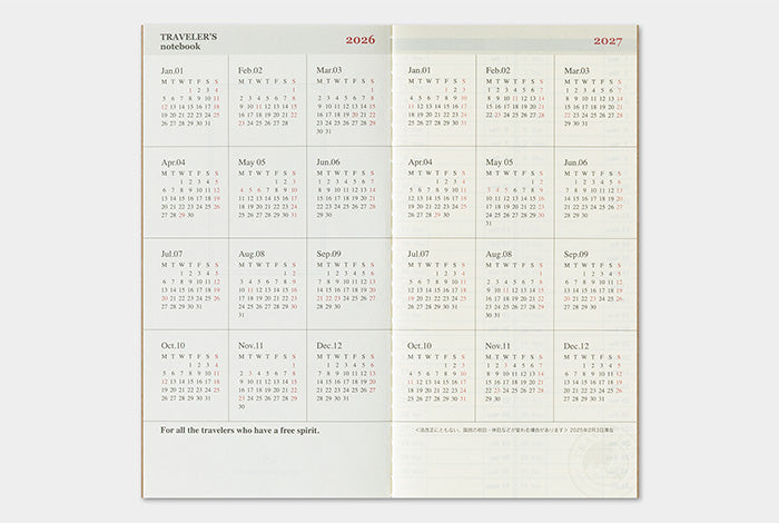 TRC TRAVELER’S notebook Diary 2026 Weekly + Memo Second Half