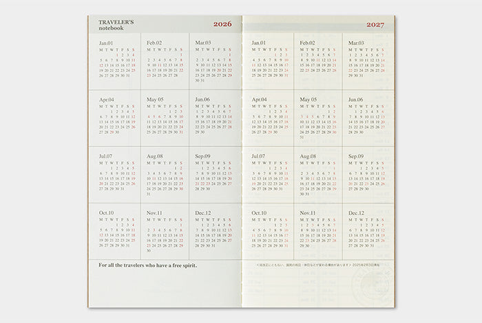 TRC TRAVELER’S notebook Diary 2026 Weekly Vertical Second Half