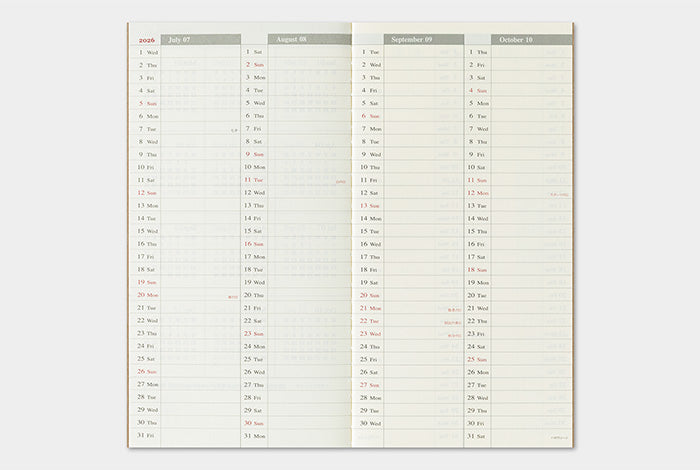 TRC TRAVELER’S notebook Diary 2026 Weekly Vertical Second Half