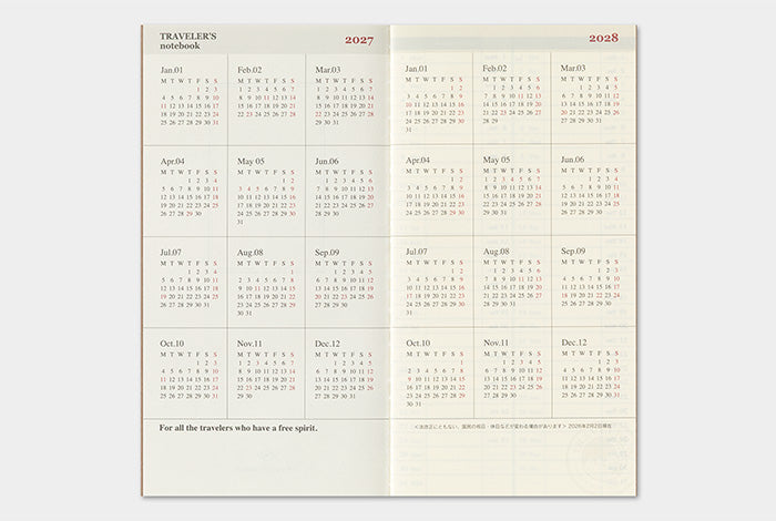 Traveler's Notebook 2027 Weekly+Memo Refill Regular Size