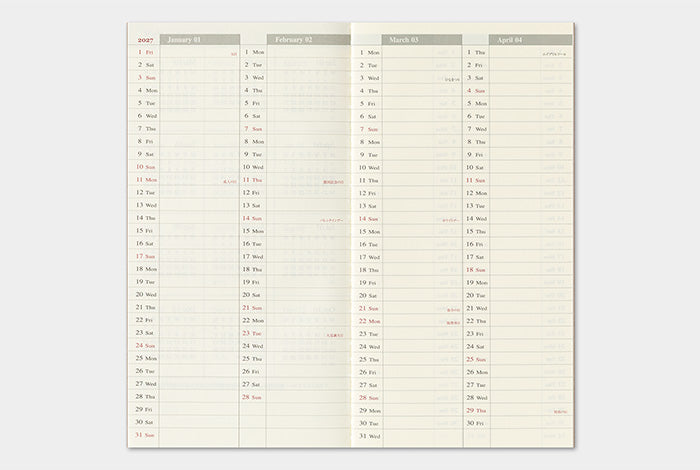 Traveler's Notebook 2027 Weekly+Memo Refill Regular Size