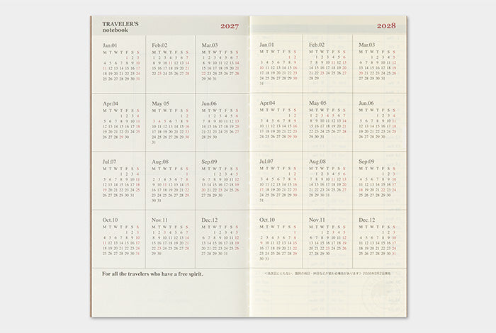 Traveler's Notebook 2027 Weekly+Memo Refill Regular Size