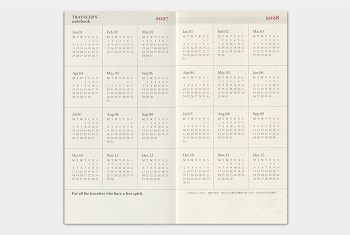 Traveler's Notebook 2027 Weekly Vertical Refill Regular Size