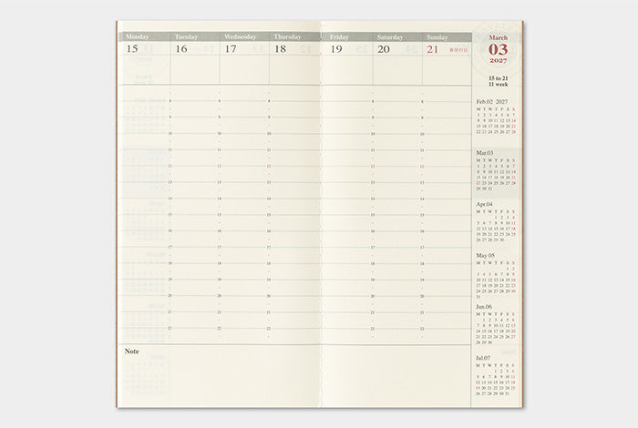 Traveler's Notebook 2027 Weekly Vertical Refill Regular Size