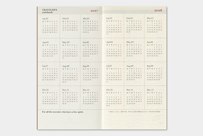 Traveler's Notebook 2027 Weekly Vertical Refill Regular Size