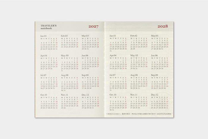 Traveler's Notebook 2027 Monthly Refill Passport Size