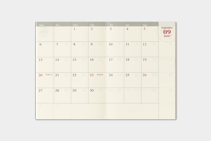 Traveler's Notebook 2027 Monthly Refill Passport Size