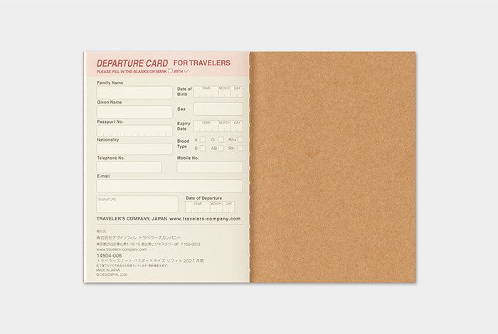 Traveler's Notebook 2027 Monthly Refill Passport Size