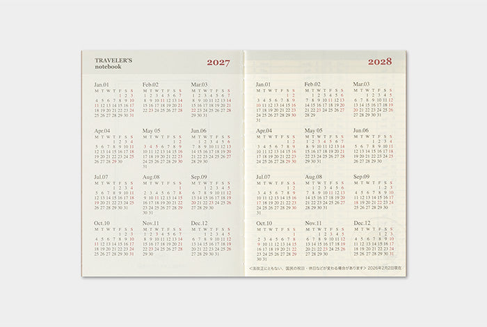 Traveler's Notebook 2027 Weekly Refill Passport Size