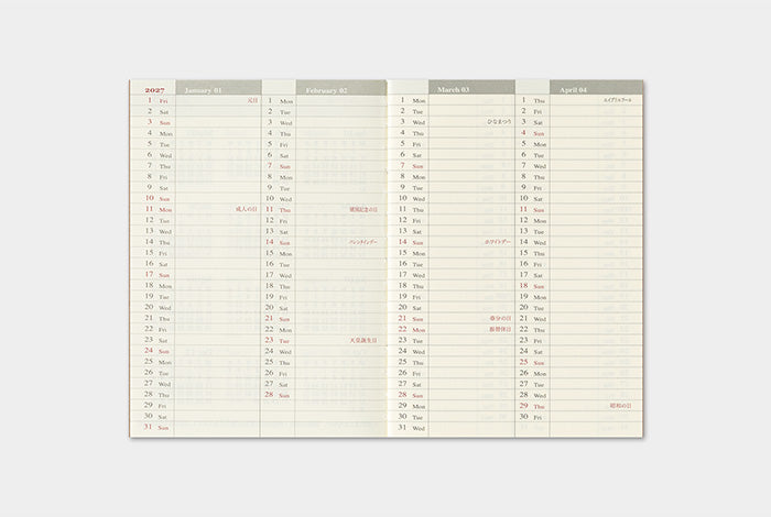 Traveler's Notebook 2027 Weekly Refill Passport Size