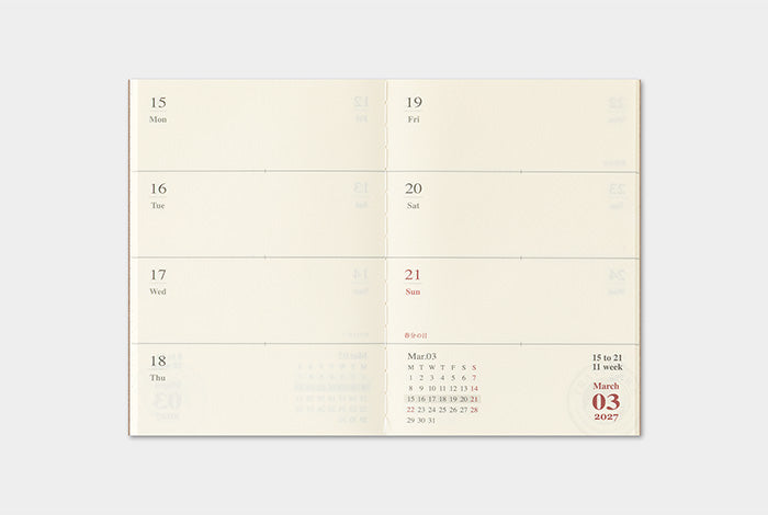 Traveler's Notebook 2027 Weekly Refill Passport Size