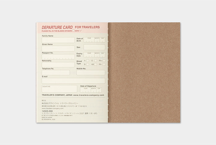 Traveler's Notebook 2027 Weekly Refill Passport Size