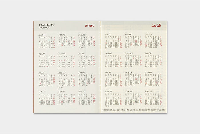 Traveler's Notebook 2027 Weekly Refill Passport Size