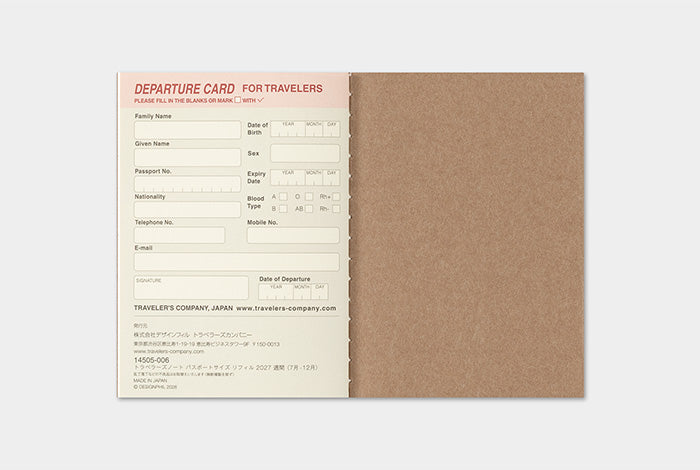 Traveler's Notebook 2027 Weekly Refill Passport Size