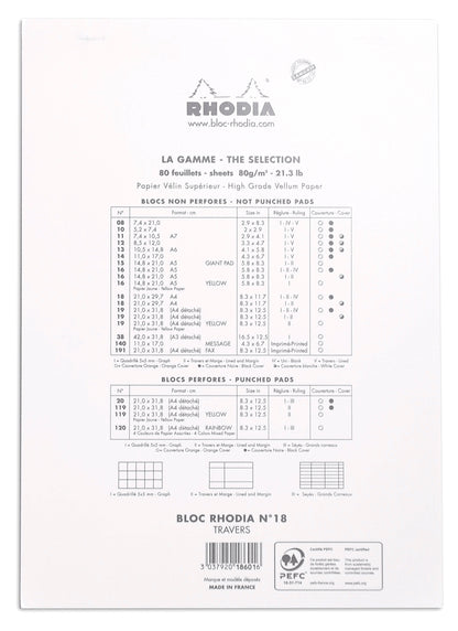 Rhodia Pad No18 A4 Lined White