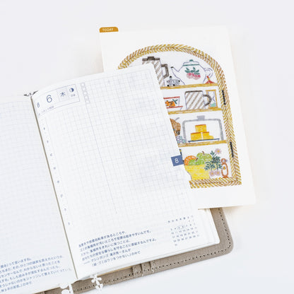 Hobonichi Accessories iyo okumi: Hobonichi Pencil Board for A6 Size (Happy Tea Time - Teapot Shelf)