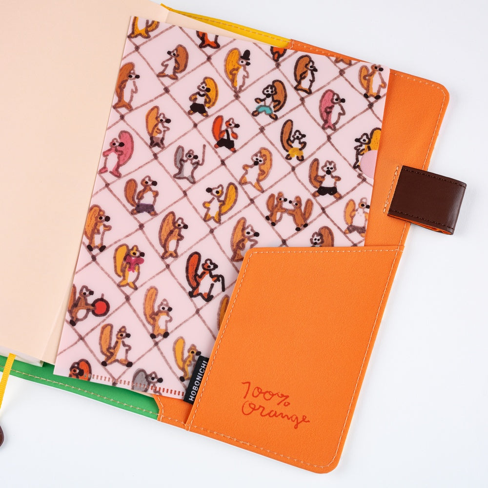 Hobonichi Accessories 100%ORANGE: Hobonichi Folder Set of 2 for A5 Size (Squirrel Squadron)