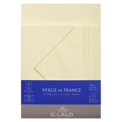 G. Lalo Verge de France Ivory 100G A5 Sheets C6 Envelopes Set (10)