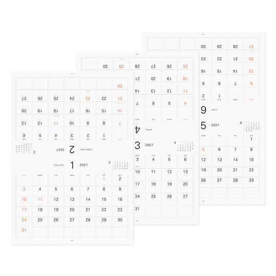 Midori MD Wall Calendar/ w Brass Hanger  Refill 2027