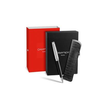 Caran D’Ache Leman Damier Ballpoint Pen with Leather Holder (C)
