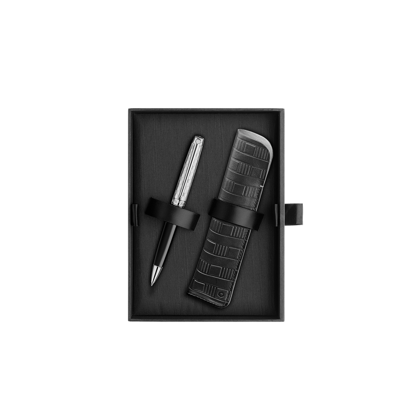 Caran D’Ache Leman Damier Ballpoint Pen with Leather Holder (C)