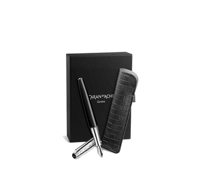 Caran D’Ache Leman Damier Fountain Pen F with Leather Holder (C)