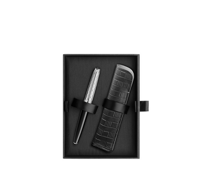 Caran D’Ache Leman Damier Fountain Pen F with Leather Holder (C)