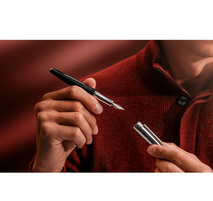 Caran D’Ache Leman Damier Fountain Pen F with Leather Holder (C)