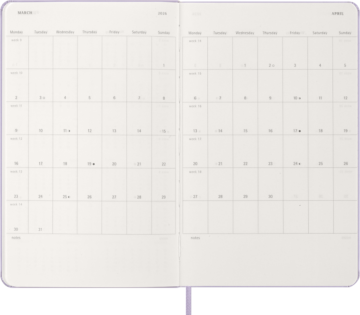 Moleskine 2026  Daily Notebook /Planner Lilac 13x21cm