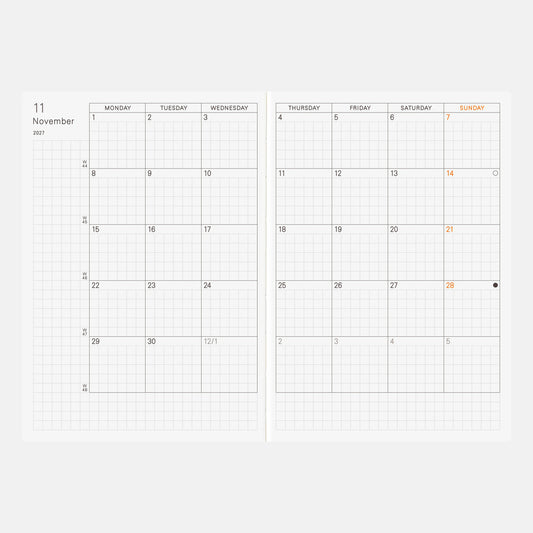 Hobonichi Techo 2027 English Planner Book [A6 size/Daily/Jan start/Mon start]