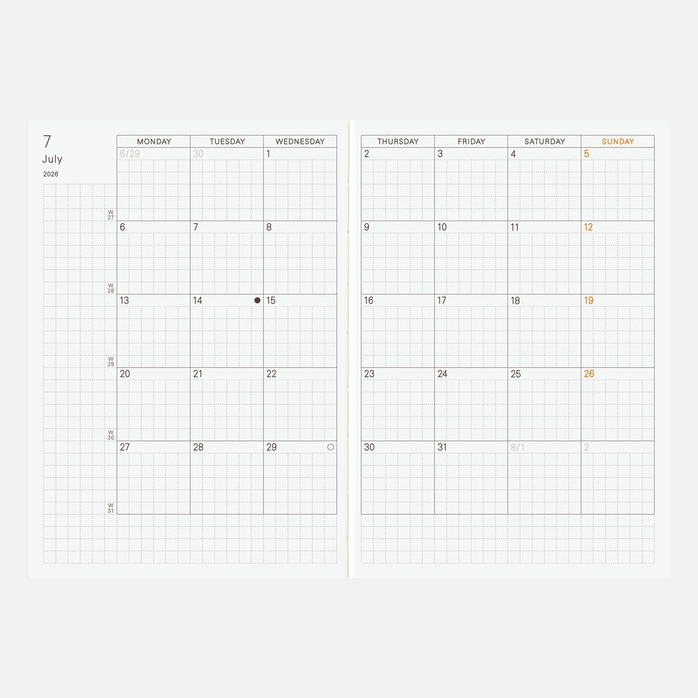 Hobonichi Techo 2026 English Planner Book [A6 size/Daily/Jan start/Mon start]
