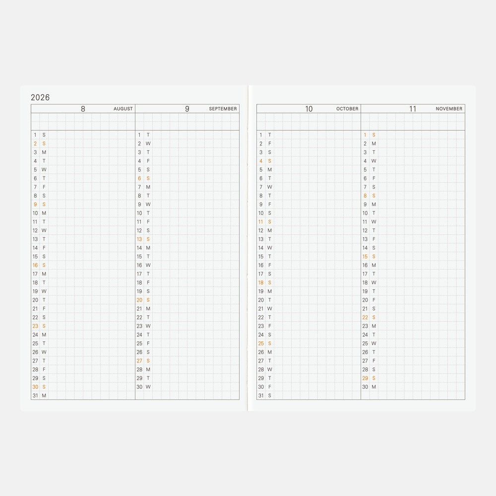 Hobonichi Techo 2026 English Planner Book [A6 size/Daily/Jan start/Mon start]