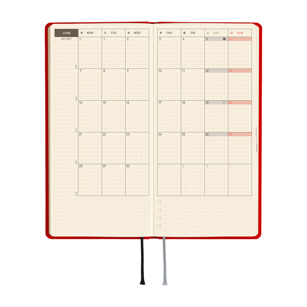 Hobonichi 2027 Planner Weeks MEGA ENG Colors: Poppy Red