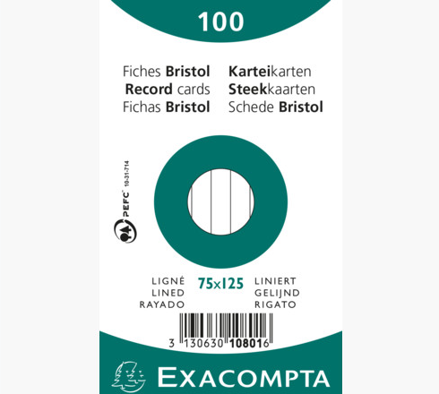 Exacompta Bristol Cards 200G Lined 75x125
